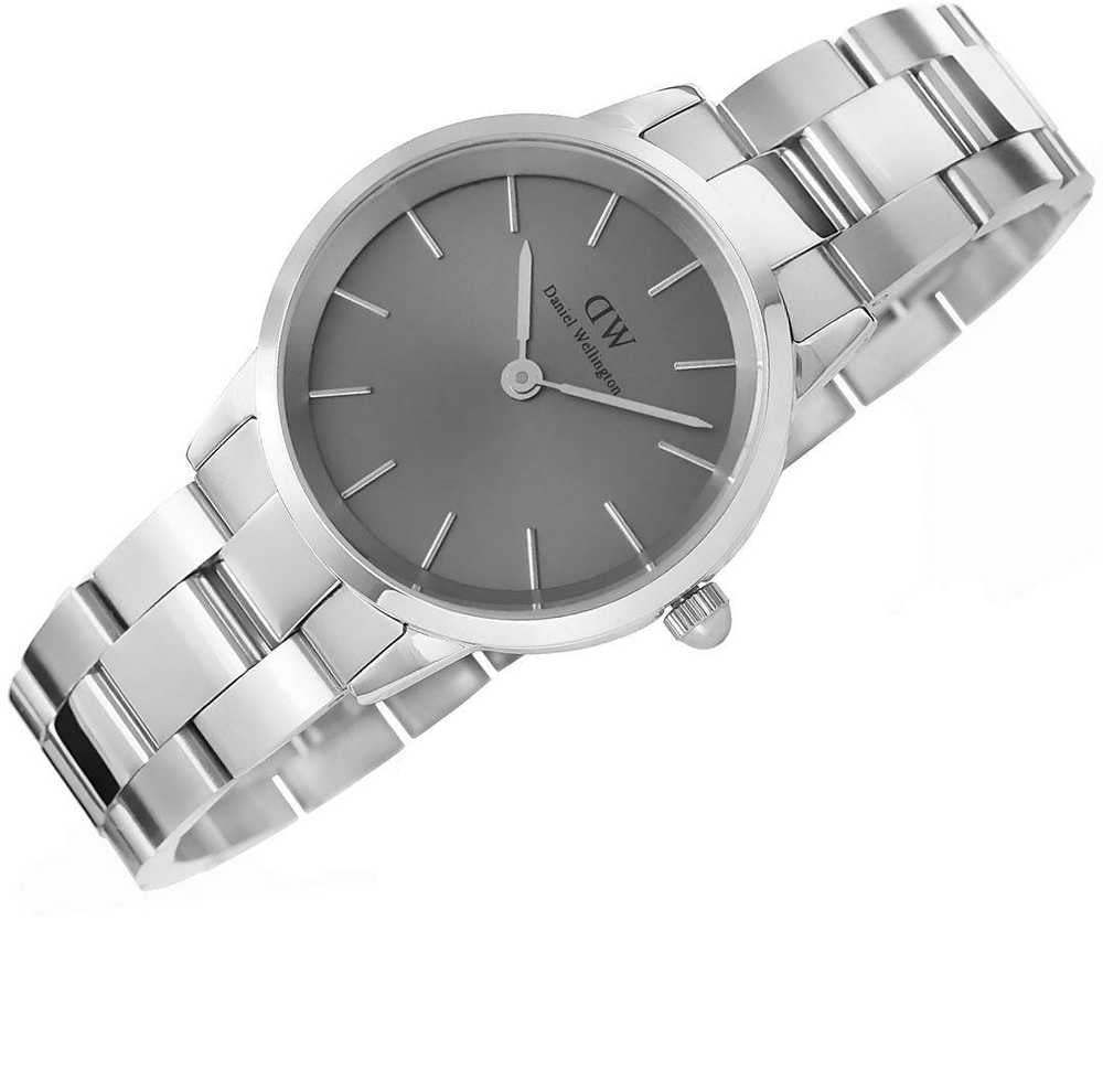 Daniel Wellington Link Grey Dial Silver Steel Strap Watch For Men - DW00100328