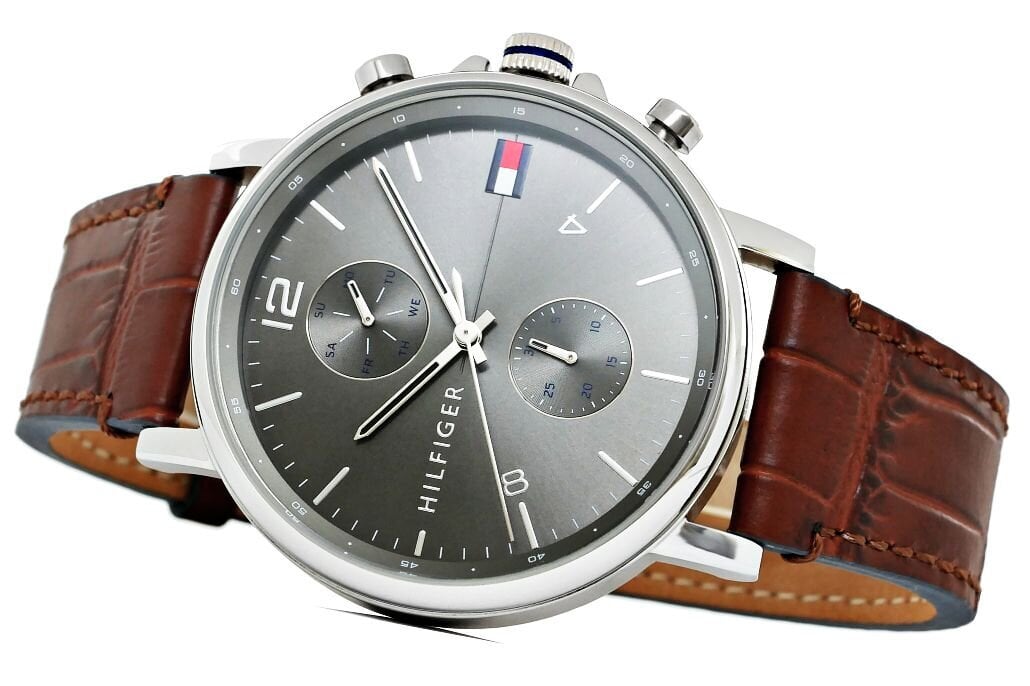 Tommy Hilfiger Daniel Grey Dial Brown Leather Strap Watch for Men - 1710416