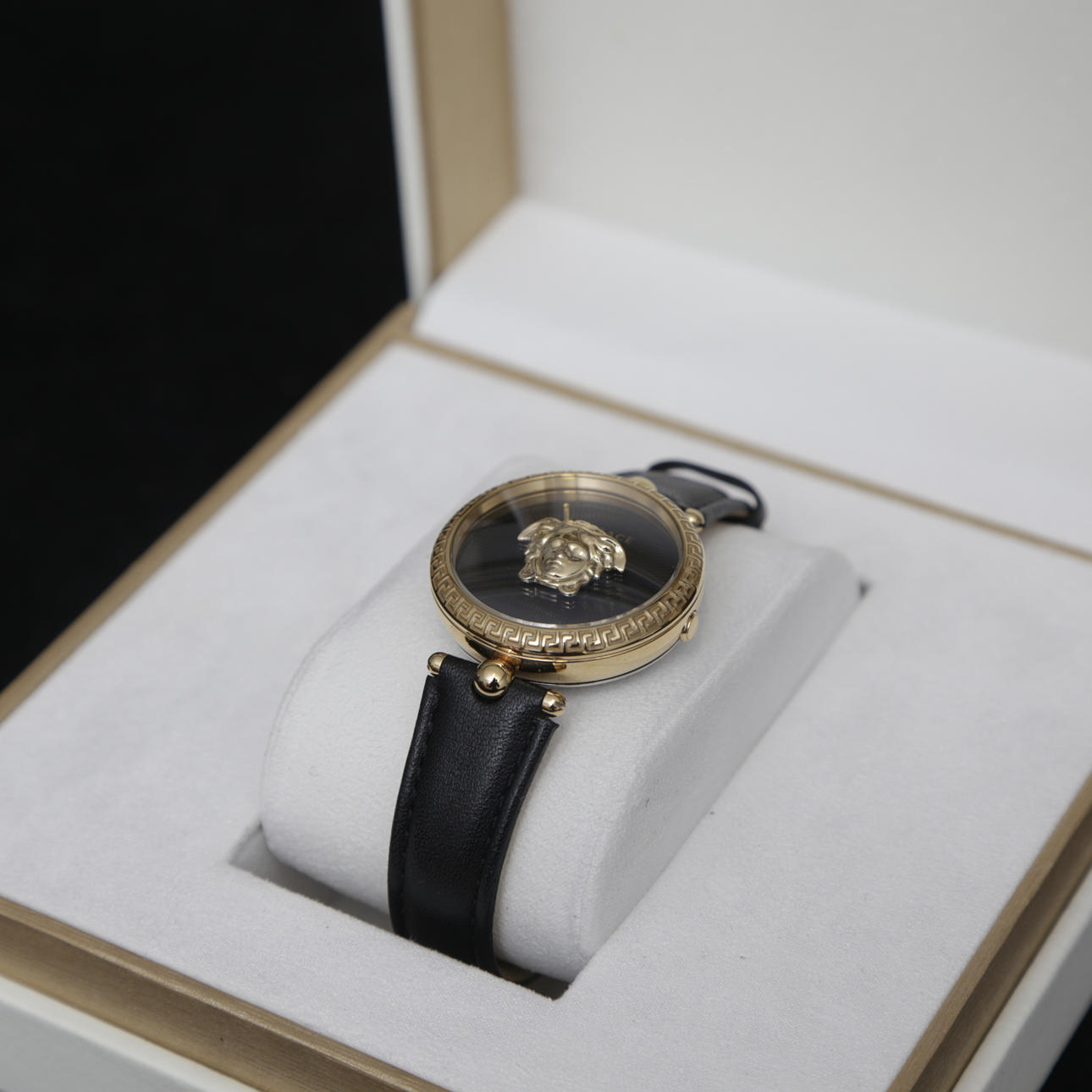 Versace Palazzo Empire Black Dial Black Leather Strap Watch for Women - VCO020017