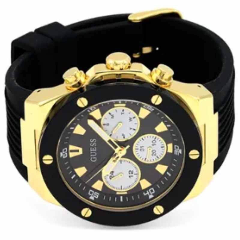 Guess Poseidon Chronograph Black Dial Black Rubber Strap Watch for Men - GW0057G1