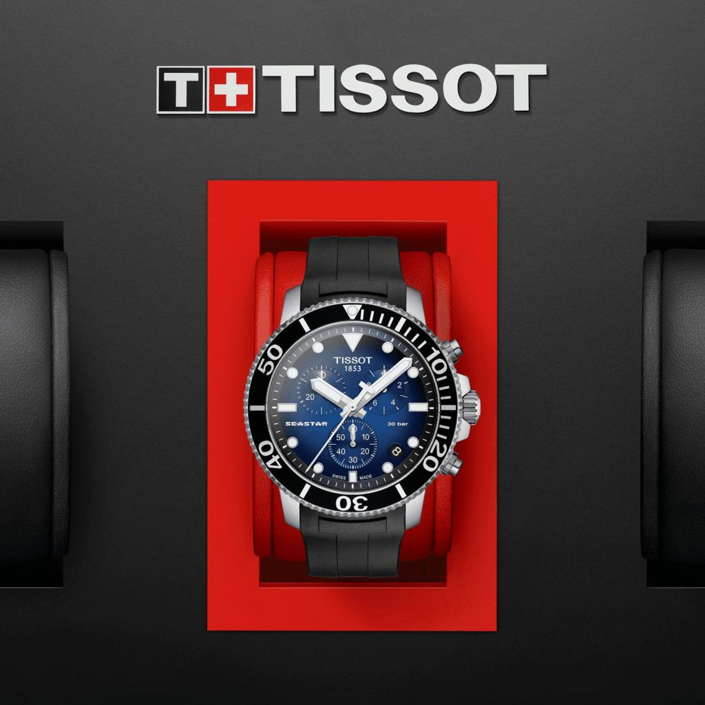 Tissot Seastar 1000 Chronograph Blue Dial Black Rubber Strap Watch For Men - T120.417.17.041.00