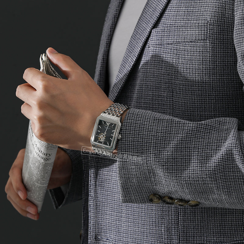 Emporio Armani Diego Automatic Black Dial Silver Steel Strap Watch For Men - AR60057