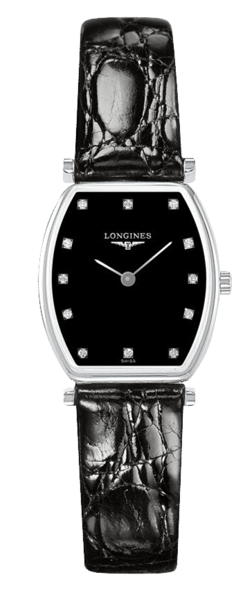 Longines La Grande Classique de Longines Tonneau Black Dial Black Leather Strap Watch for Women - L4.205.4.58.2