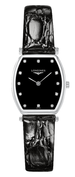 Longines La Grande Classique de Longines Tonneau Black Dial Black Leather Strap Watch for Women - L4.205.4.58.2