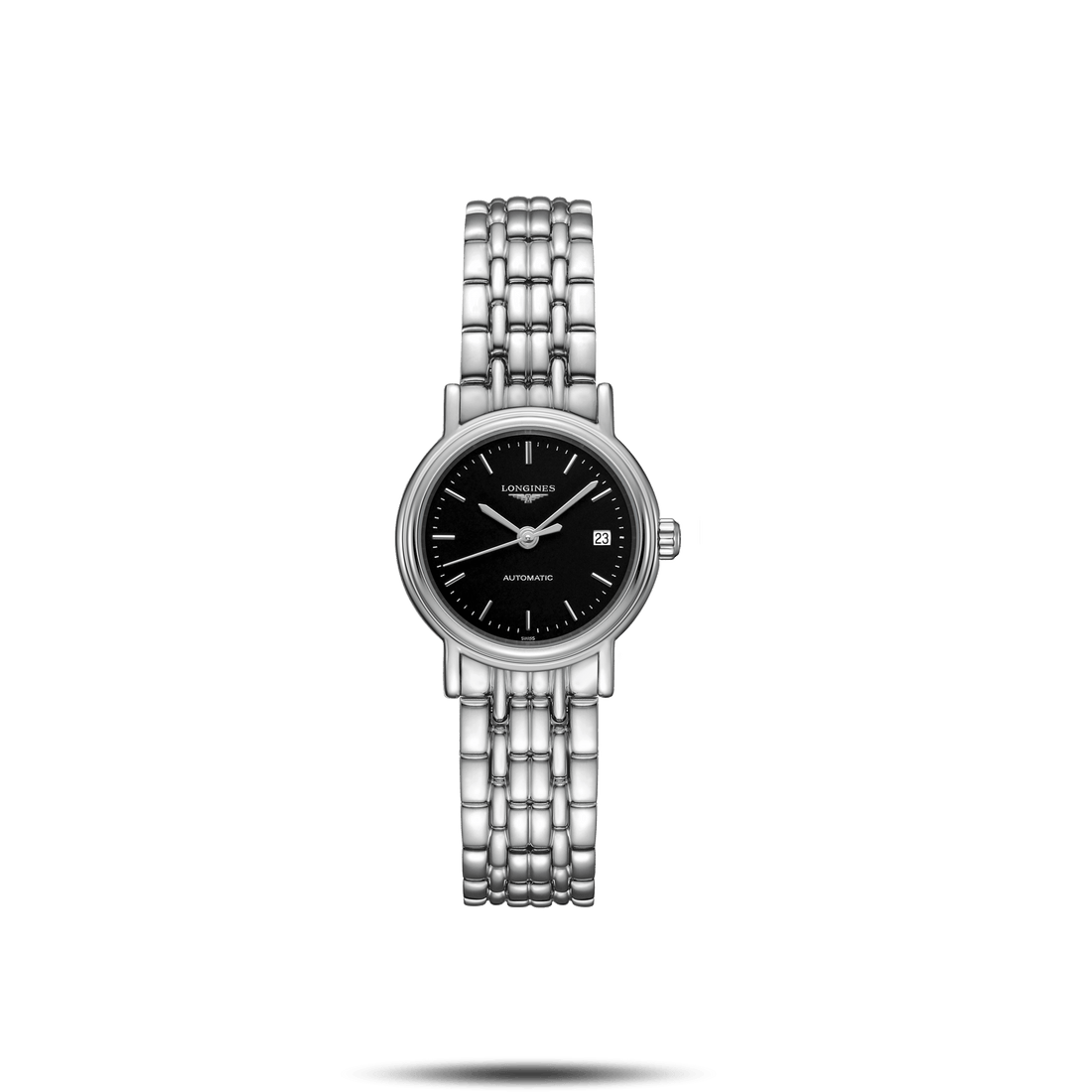 Longines Presence 25.5mm Automatic Black Dial Silver Steel Strap Watch for Women - L4.321.4.52.6
