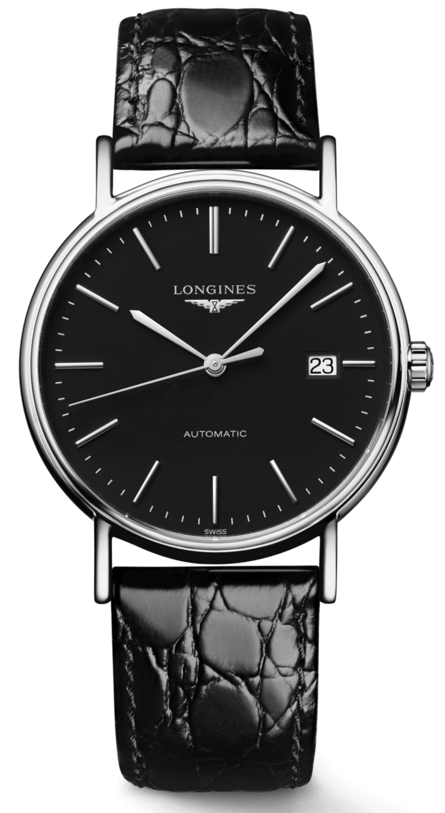 Longines Presence 38.5mm Automatic Black Dial Black Leather Strap Watch for Men - L4.921.4.52.2