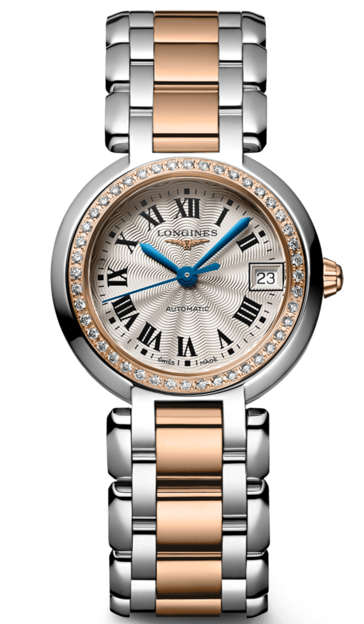 Longines PrimaLuna Automatic Diamond 26.5mm Silver Dial Two Tone Steel Strap Watch for Women - L8.111.5.79.6