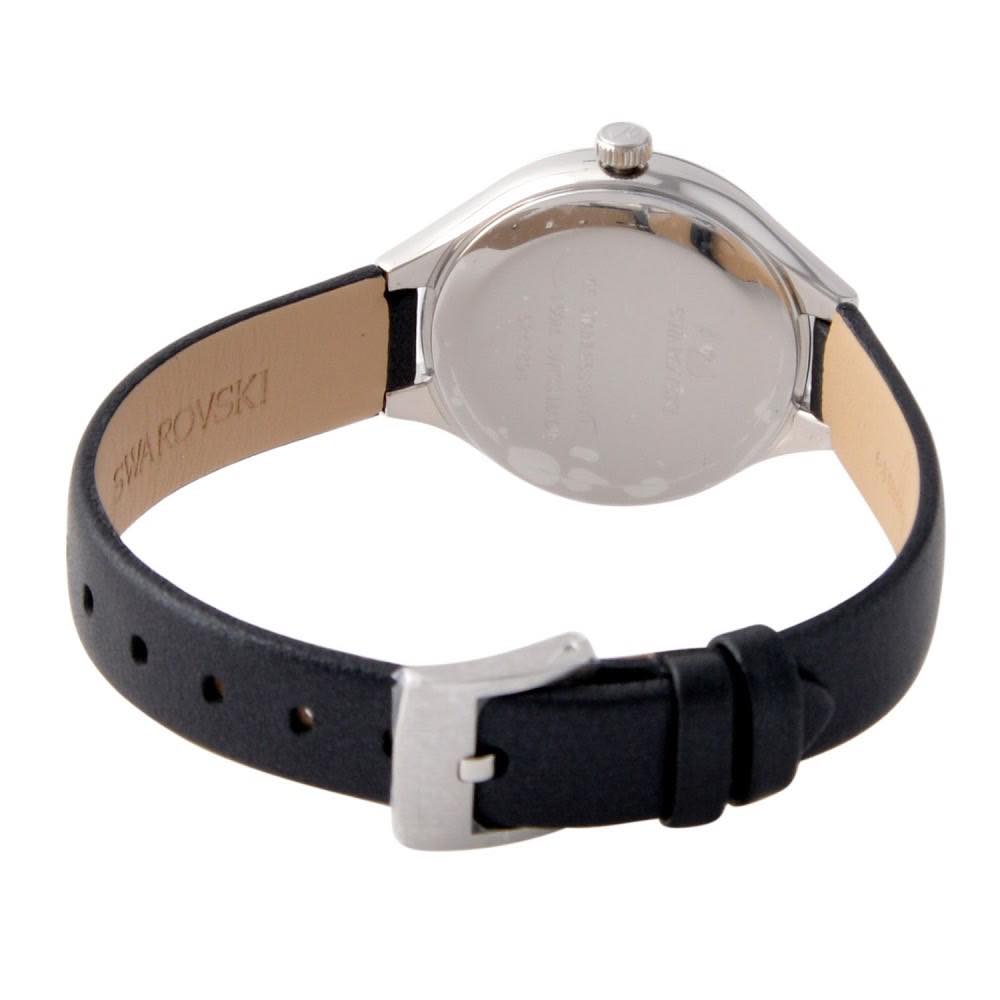 Swarovski Lovely Crystals Mother of Pearl Black Dial Black Leather Strap Watch for Women - 5242898