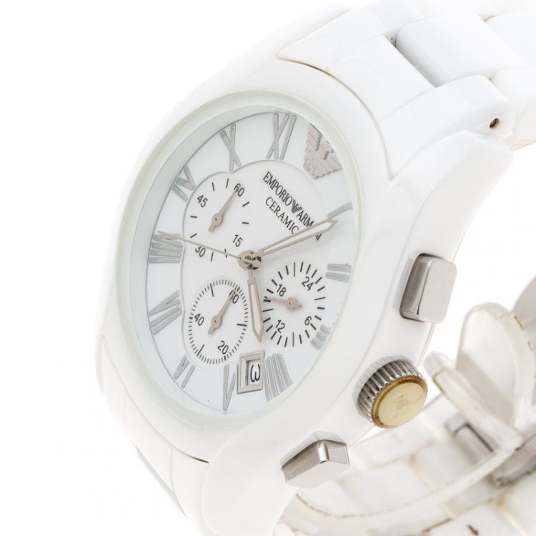 Emporio Armani Chronograph Ceramic White Dial Watch For Women - AR1403