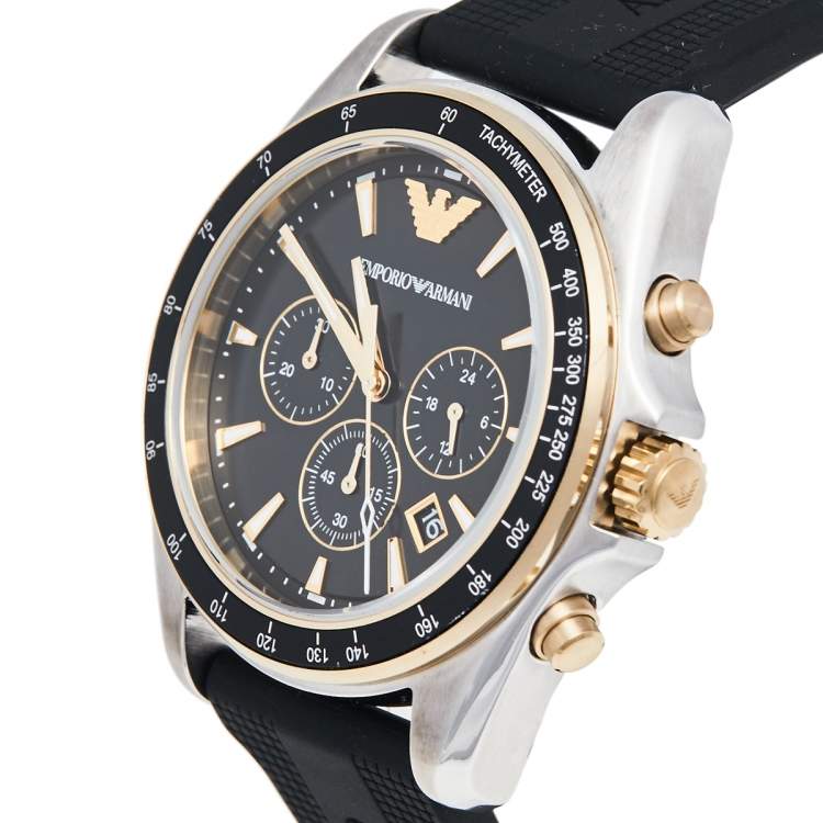 Emporio Armani Sigma Chronograph lack Dial Black Rubber Strap Watch For Men - AR80003