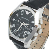 Emporio Armani Valente Chronograph Black Dial Black Leather Strap Watch For Men - AR1633