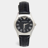 Emporio Armani Velente Black Dial Black Leather Strap Watch For Women - AR0644