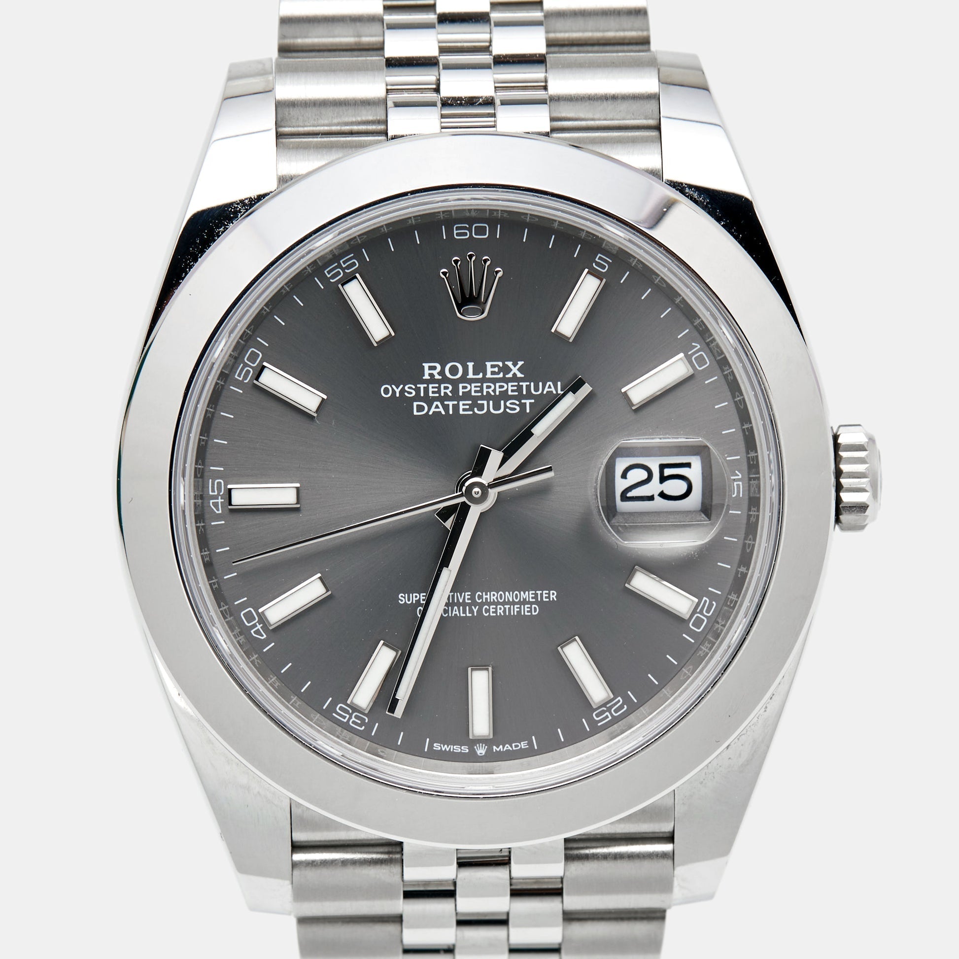 Rolex Datejust 41 Oyster Grey Dial Silver Oystersteel Bracelet Watch for Men - M126300-0008