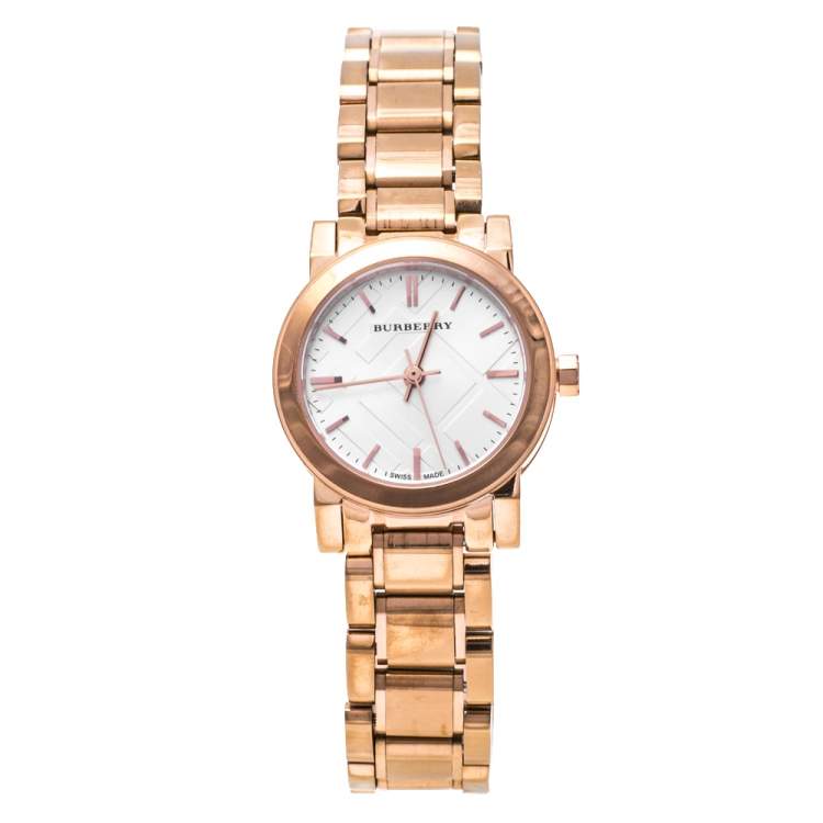 Burberry The City White Dial Rose Gold Steel Strap Watch for Women - BU9204