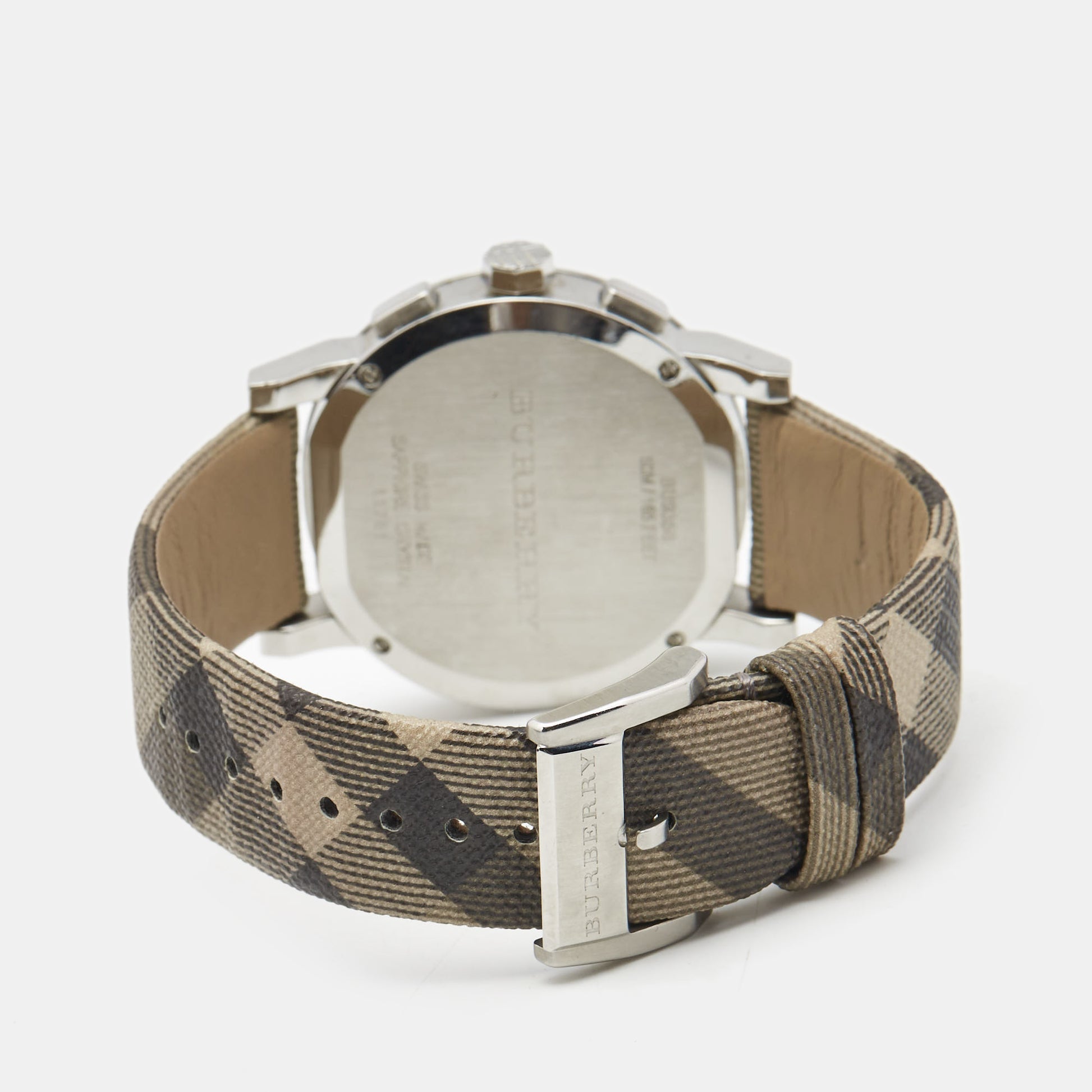 Burberry The City Smoke Dial Checked Brown Leather Strap Watch for Men - BU9358