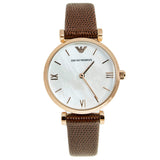 Emporio Armani Meccanico Automatic Silver Dial Burgundy Leather Strap Watch For Women - AR60044