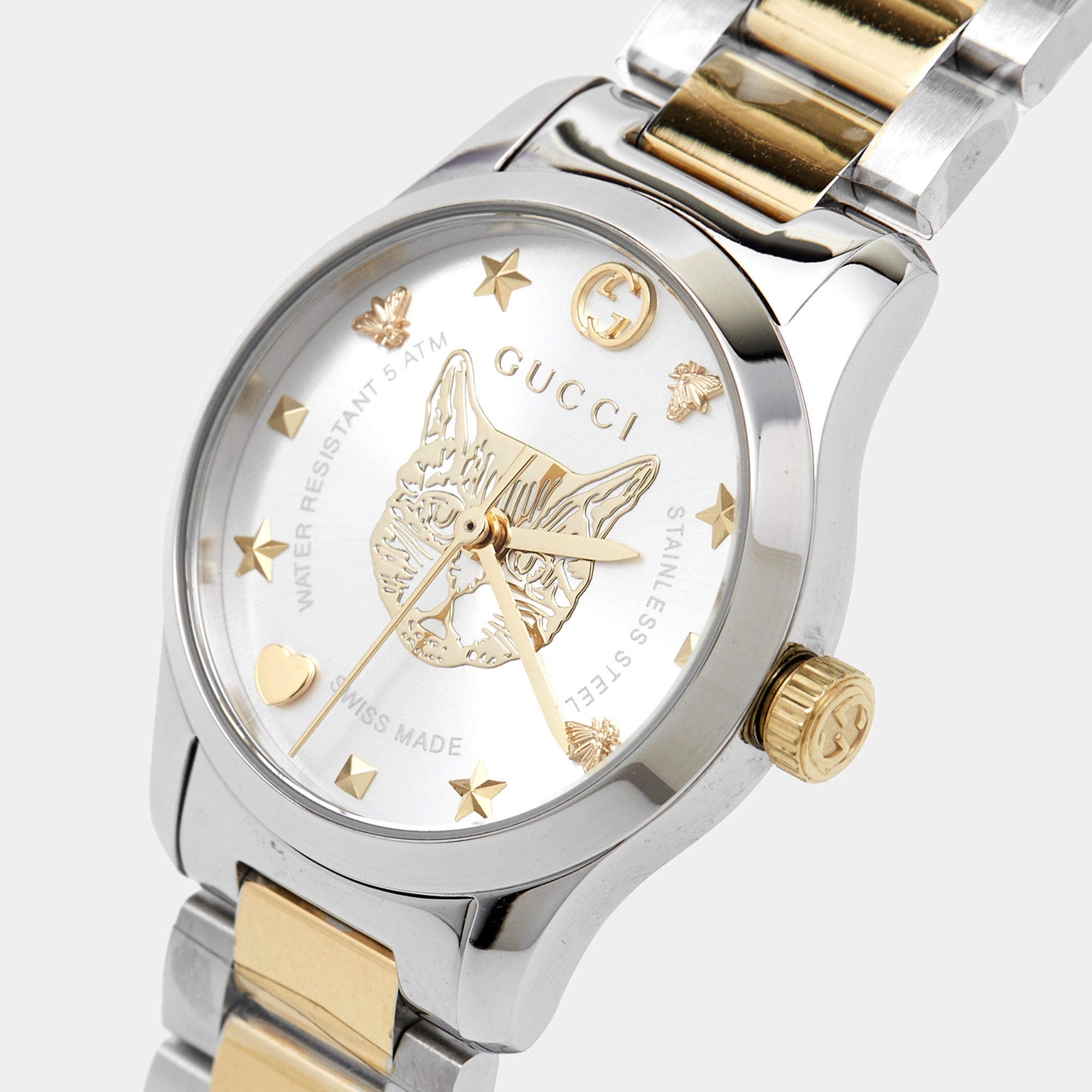 Gucci G Timeless Quartz Silver Dial Two Tone Steel Strap Watch For Women - YA126596