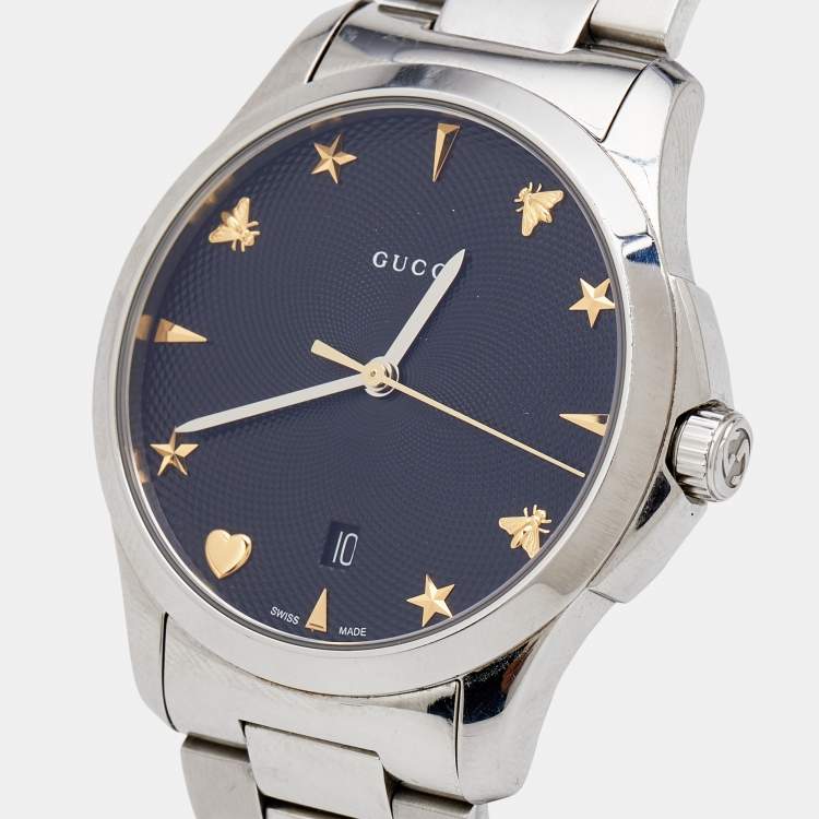 Gucci G Timeless Black Dial Silver Steel Strap Watch For Women - YA1264029