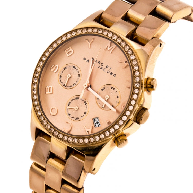 Marc Jacobs Henry Chronograph Rose Gold Dial Rose Gold Steel Strap Watch for Women - MBM3118