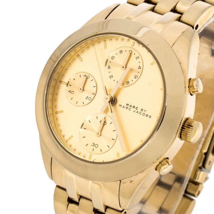 Marc Jacobs Peeker Chronograph Gold Dial Gold Steel Strap Watch for Women - MBM3393