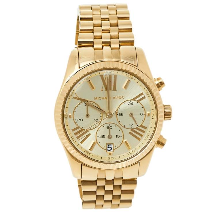Michael Kors Lexington Chronograph Gold Dial Gold Steel Strap Watch for Women - MK5556