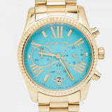 Michael Kors Lexington Chronograph Blue Dial Gold Steel Strap Watch For Women - MK7216