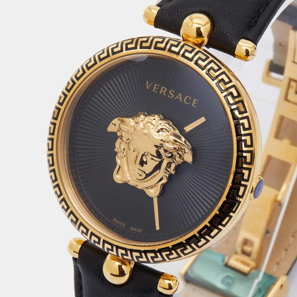 Versace Palazzo Empire Black Dial Black Leather Strap Watch for Women - VCO020017