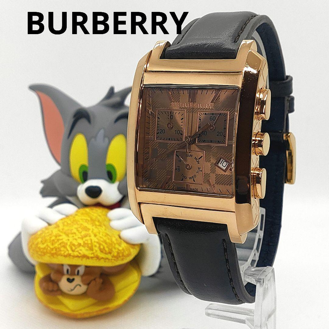 Burberry Heritage Chronograph Square Grey Dial Brown Leather Strap Watch for Men - BU1566