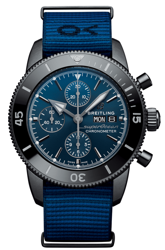 Breitling Superocean Heritage Chronograph 44 Outerknown Blue Dial Blue NATO Strap Watch for Men - M133132A1C1W1