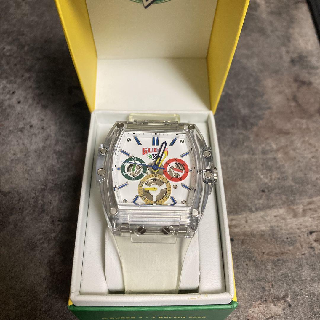 Guess Phoenix J Balvin White Dial Transparent Silicone Strap Watch For Men - V1051M1