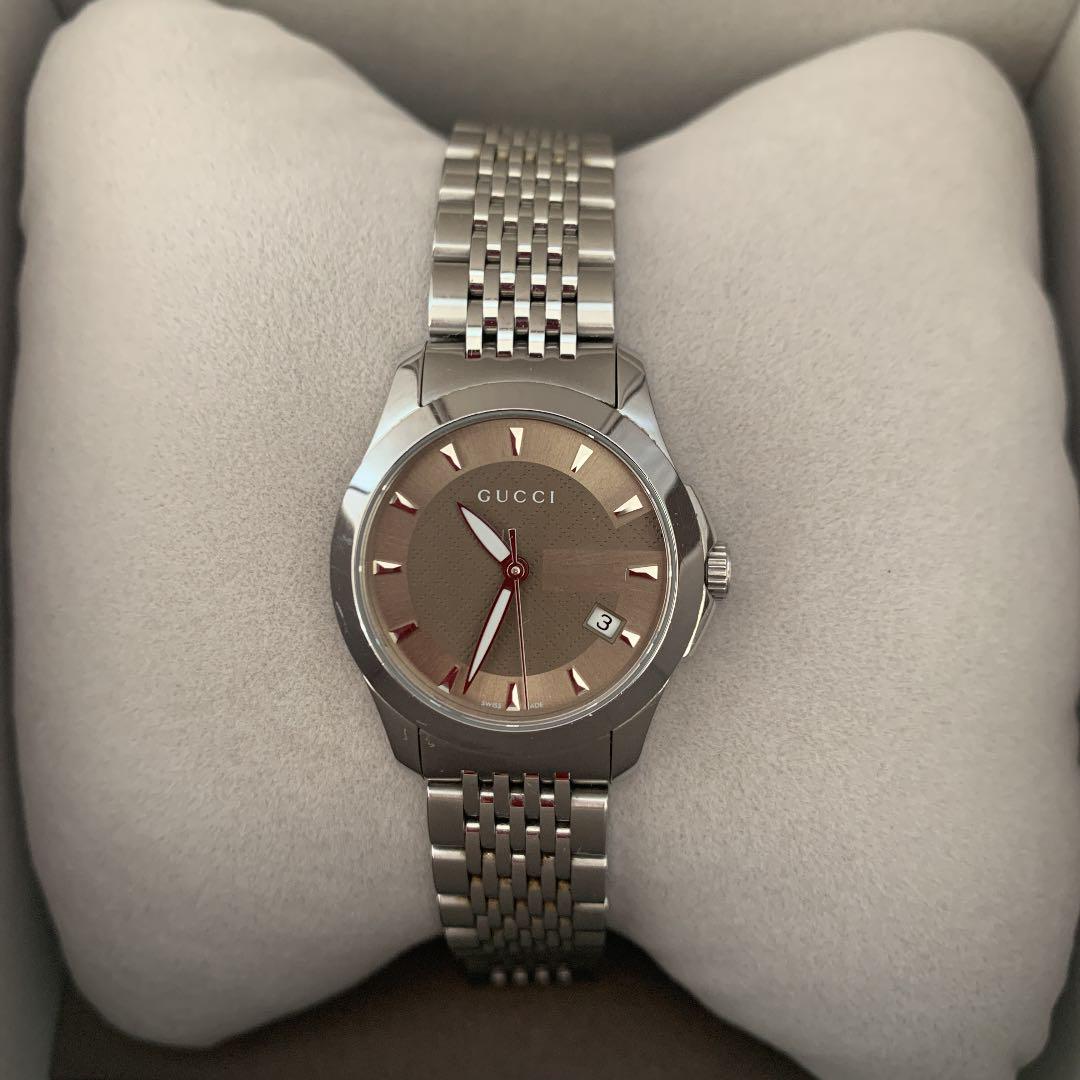 Gucci G Timeless Brown Dial Silver Steel Strap Watch For Women - YA126503