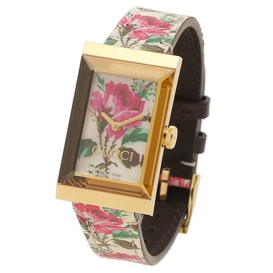 Gucci G-Frame Floral Mother of Pearl Dial White Leather Strap Watch For Women - YA147406