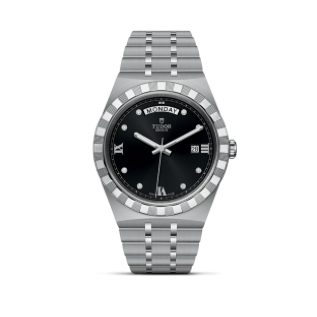 Tudor Royal Automatic Diamonds Black Dial Silver Steel Strap Watch for Men - M28600-0004