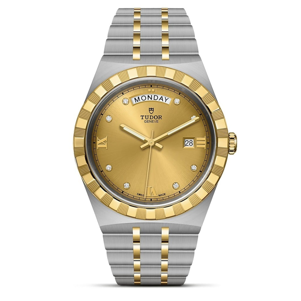 Tudor Royal Automatic Diamonds Gold Dial Two Tone Steel Strap Watch for Men - M28603-0006