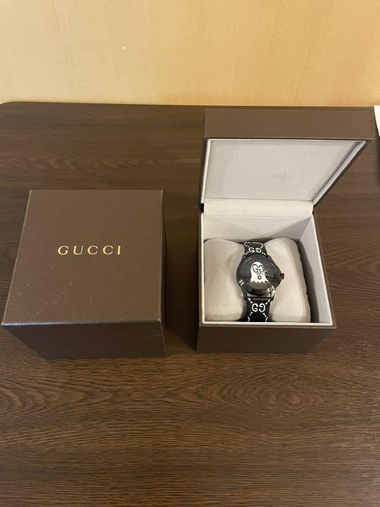 Gucci G Timeless Ghost Black Dial Black Leather Strap Watch For Men - YA1264018