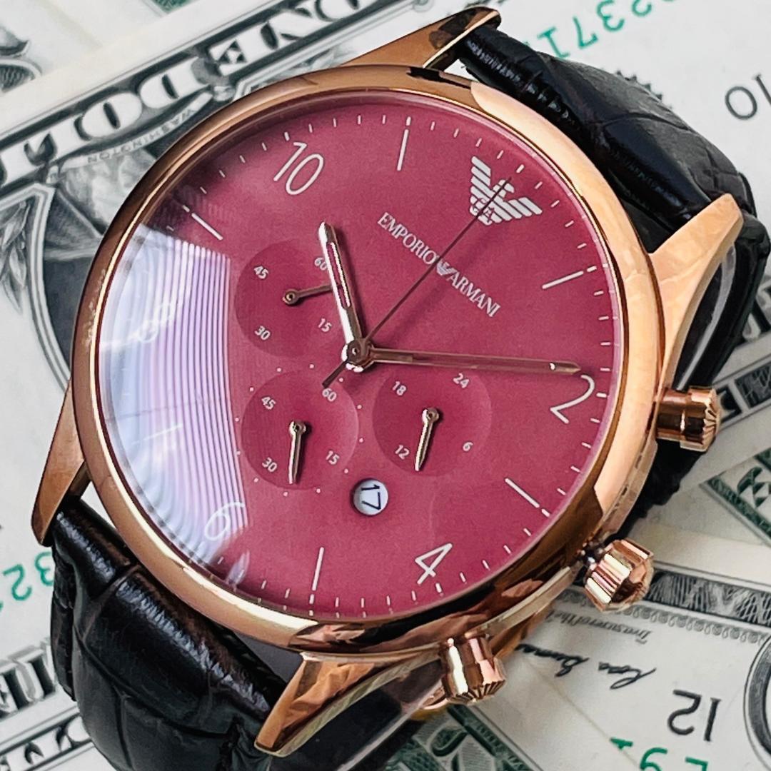 Emporio Armani Classic Chronograph Burgundy Dial Brown Leather Strap Watch For Men - AR1890