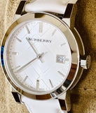 Burberry The City White Dial White Leather Strap Watch for Women - BU9128