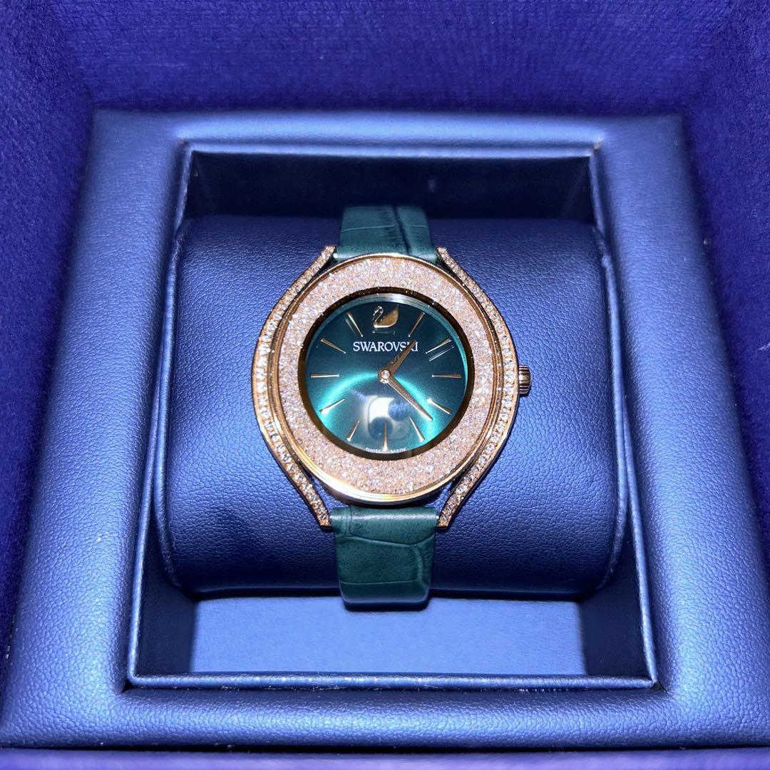 Swarovski Crystalline Aura Green Dial Green Leather Strap Watch for Women - 5644078