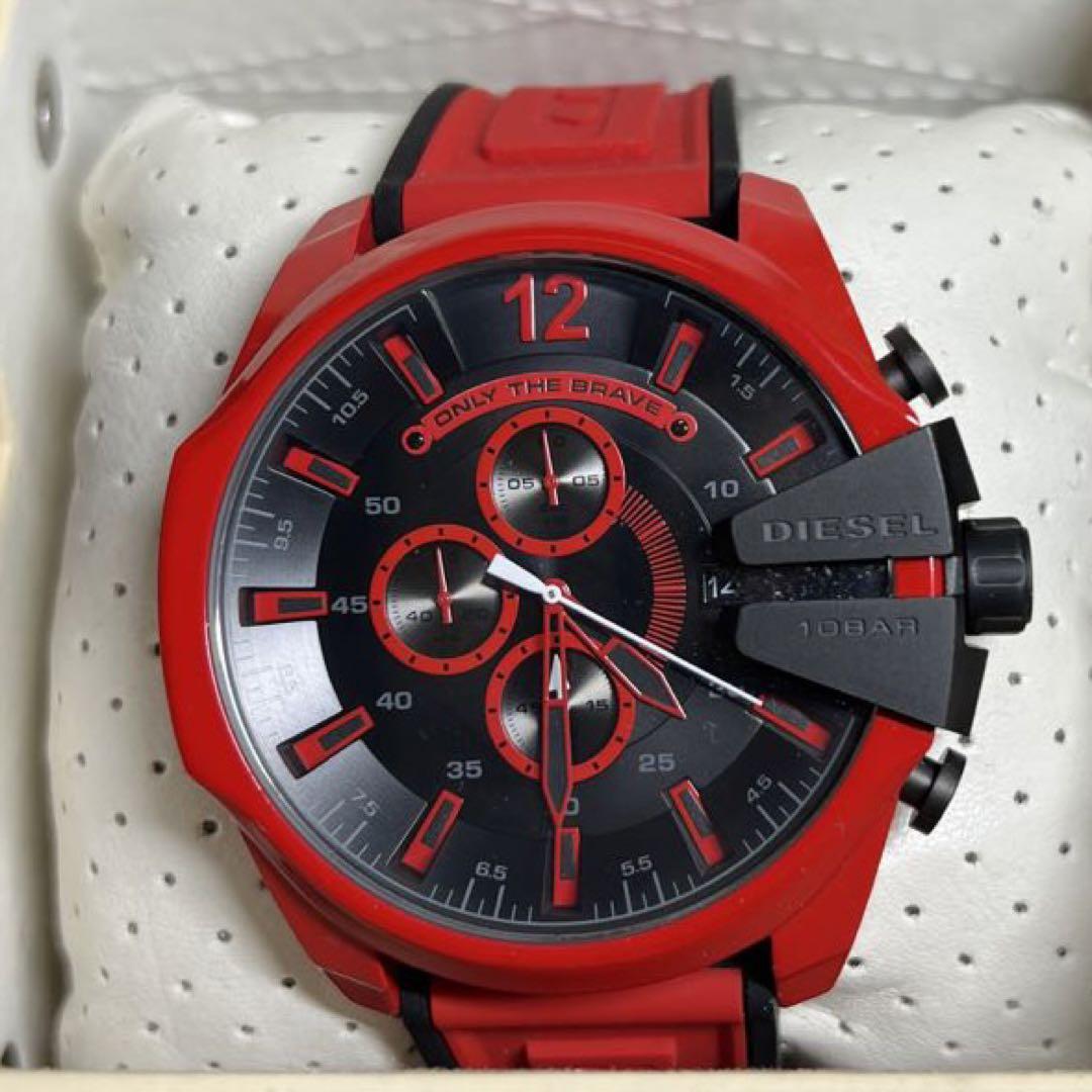 Diesel Mega Chief Chronograph Black Dial Red Rubber Strap Watch For Men - DZ4526