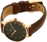 Daniel Wellington Classic Petite St Mawes Black Dial Brown Leather Strap Watch For Women - DW00100225