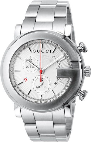 Gucci G Chrono Chronograph White Dial Silver Steel Strap Watch For Men - YA101339