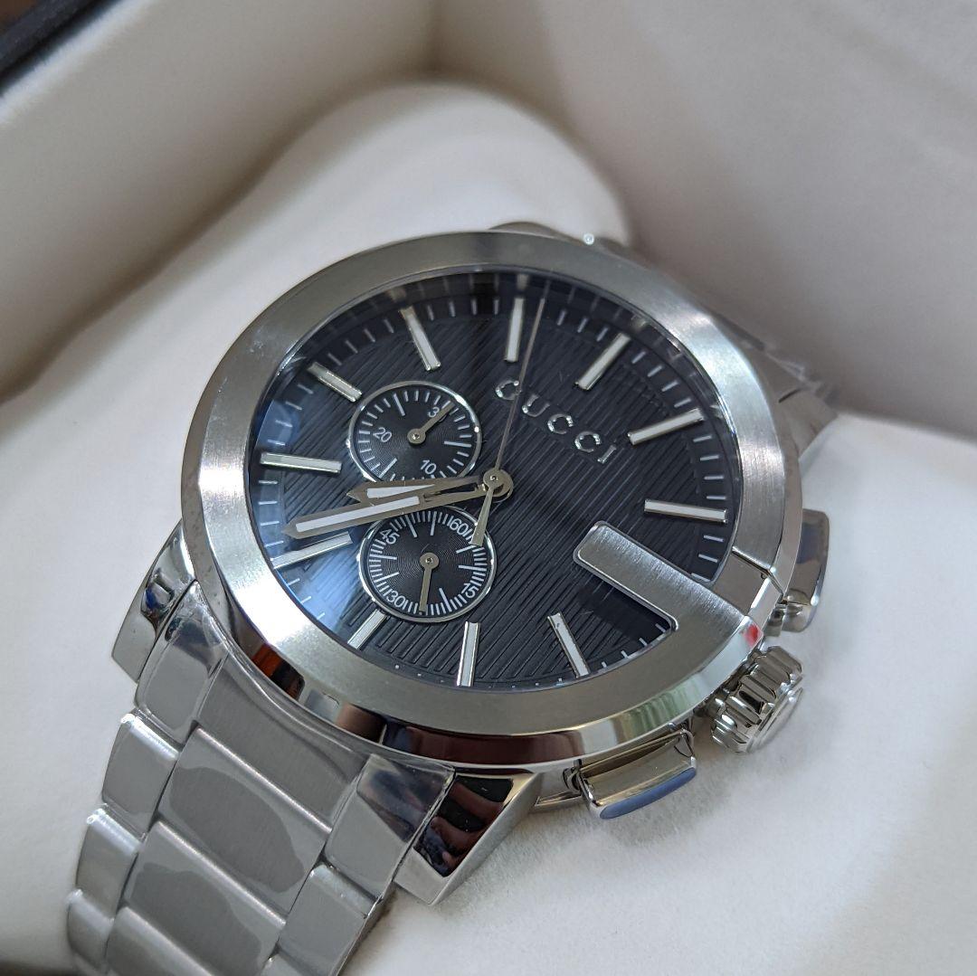 Gucci G Chrono Black Dial Silver Steel Strap Watch For Men - YA101204