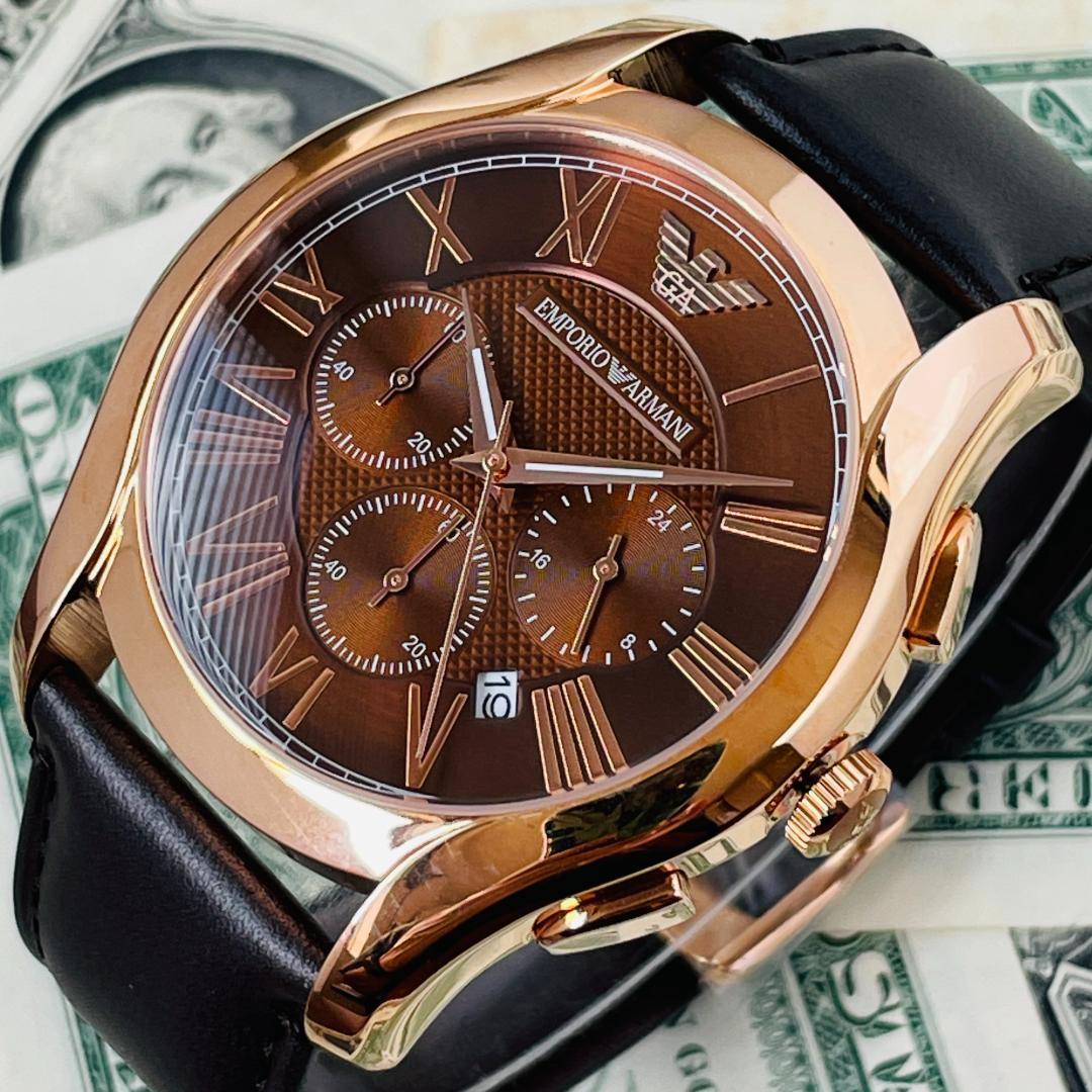 Emporio Armani Chronograph Brown Dial Brown Leather Strap Watch For Men - AR1701