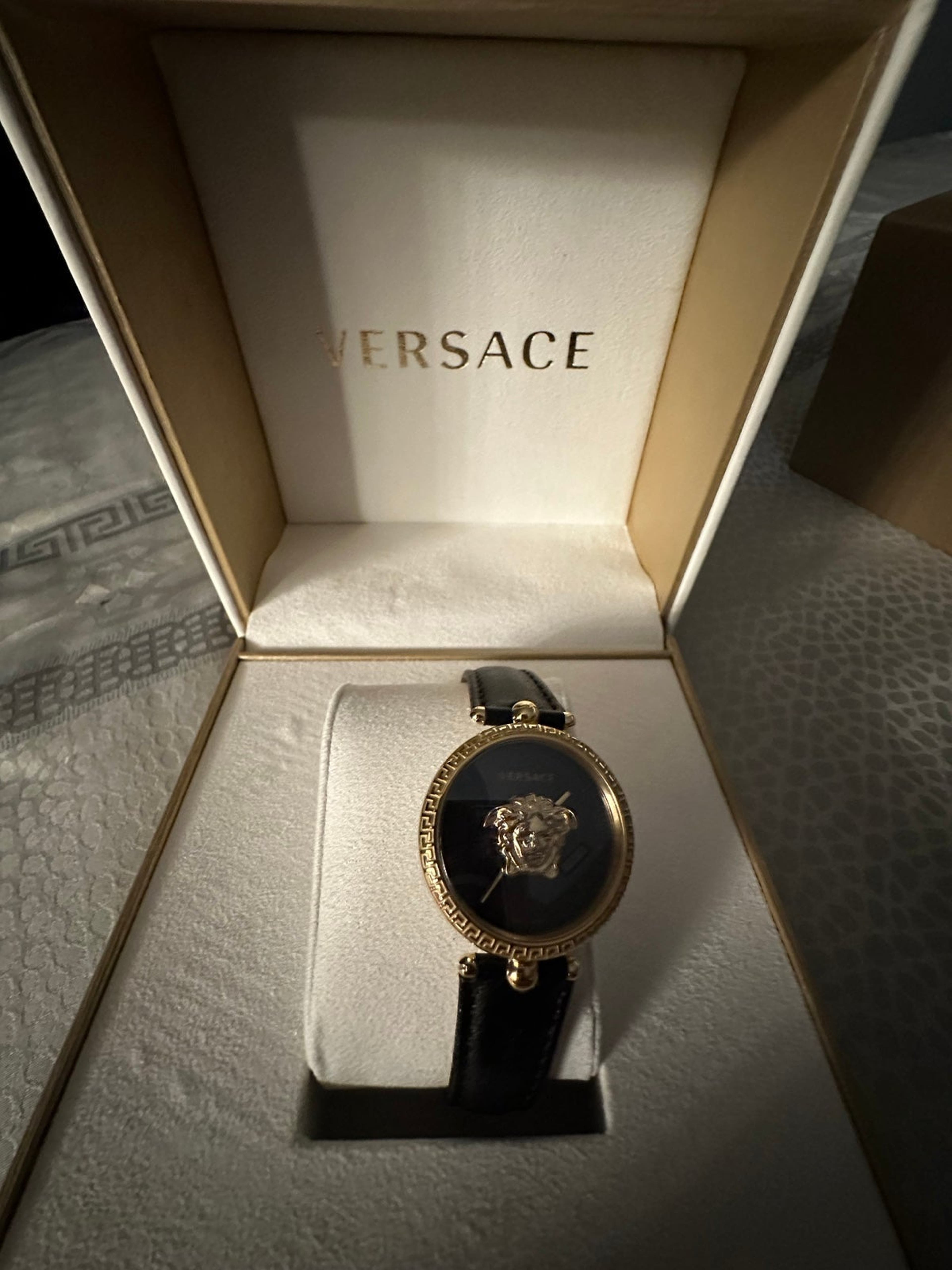 Versace Palazzo Empire Black Dial Black Leather Strap Watch for Women - VCO020017