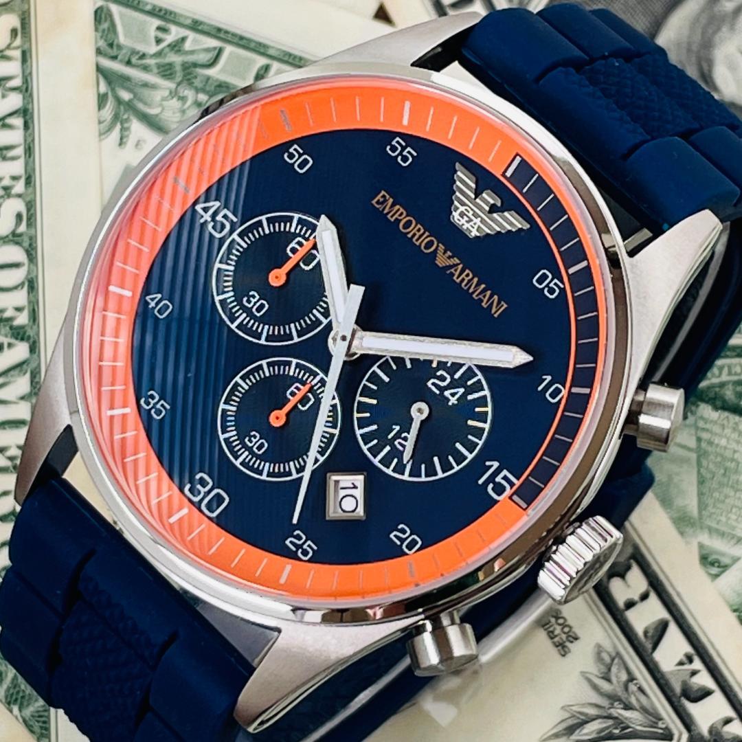 Emporio Armani Chronograph Blue Dial Blue Rubber Strap Watch For Men - AR5864