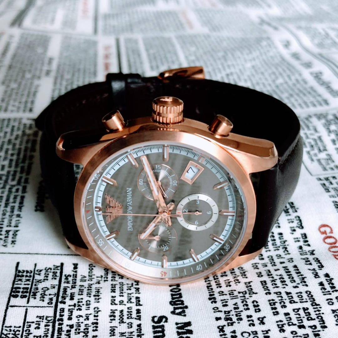 Emporio Armani Chronograph Gray Dial Brown Leather Strap Watch For Men - AR6043