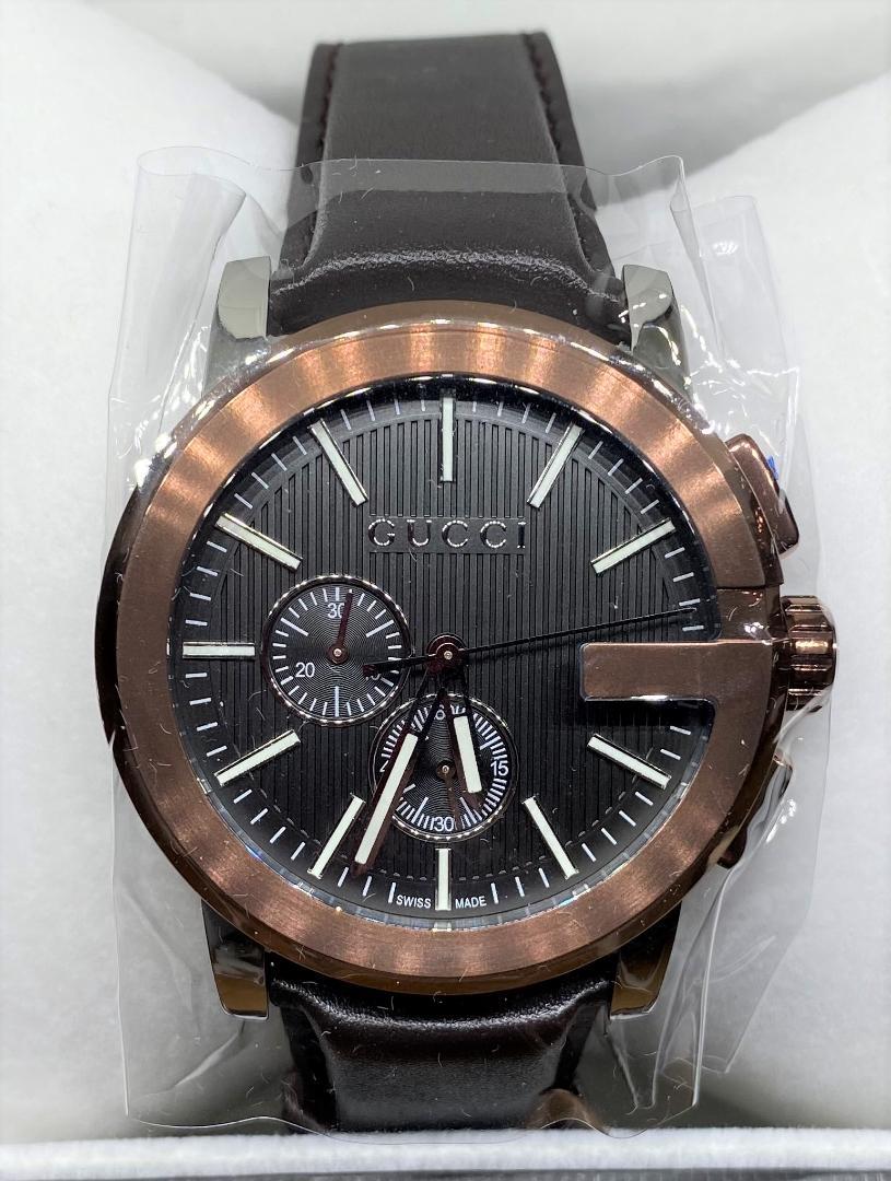 Gucci G Chrono Black Dial Brown Leather Strap Watch For Men - YA101202