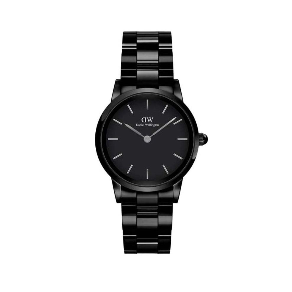 Daniel Wellington Iconic Link Ceramic Black Dial Black Steel Strap Watch For Women - DW00100415