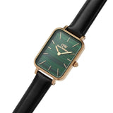 Daniel Wellington Quadro Pressed Sheffield Green Dial Black Leather Strap Watch For Women - DW00100439