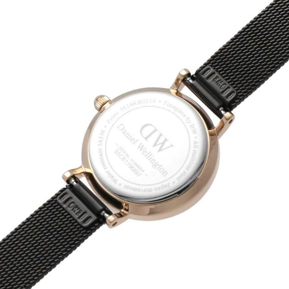 Daniel Wellington Classic Petite Pressed Ashfield Black Dial Black Mesh Bracelet Watch For Women - DW00100441